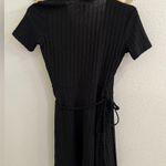 ZARA Trafaluc Black Ribbed Short Sleeve Wrap Mini Dress Small Photo 5