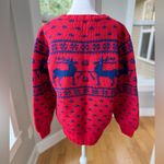 Ralph Lauren Vintage Hand Knit Wool Red Cobalt Blue Reindeer Sweater Sz Medium Photo 11