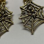 Gold Tone Rhinestone Spider Web Dangle Drop Clip On Earrings Halloween Photo 1