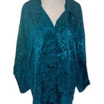 Victoria's Secret Teal Floral Satin Collared Pajama Shirt Nightgown/Top P/S Photo 0