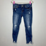 MOUSSY Vintage Distressed Fringe Hem Ankle Skinny Blue Size 26 Photo 3