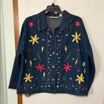 Floral Embroidered Denim Jacket Blue Size 2X Photo 0