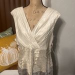 London Times Ombré cream to gray ruffled layered shimmer wrap dress. NWT. Photo 2