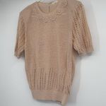 VTG SS Knit Sweater Crochet Detail Blush Pink Feminine Size M Photo 2