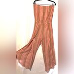 Drew Anthropologie Emerson Strapless Boho Jumpsuit Linen Blend Salmon Medium EUC Photo 4