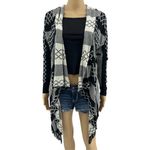 MIA  Maddison (M) Black Cream Southwestern Boho Fringe Cascading Cardigan Sweater Photo 0