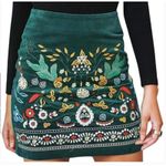 Simplee Boho Green Corduroy Embroidered High Waist Zippered Mini Skirt Cute L Size L Photo 12