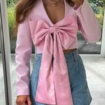 ZARA blazer cropped light pink satin bow top suit jacket Photo 4