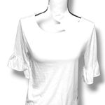 J.Crew Mercantile Cream White Ruffled Bell Short Sleeve Top Blouse Knit Photo 2