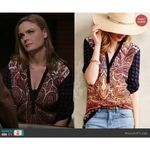 Anthropologie  Tiny Blue Persian Pear Paisley Split Neck Mixed Media Boho Top S Photo 1