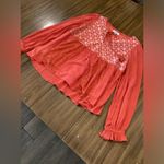 Polagram  Rust Red & White Dainty Floral Boho Ballooon Sleeve Peplum Top small Photo 8