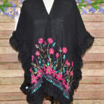 None Womens Black Embroidered Floral Open Front Cover Up Cardigan Plus Size 4X Ruffle Photo 0