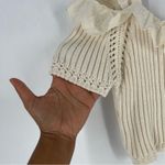 ZARA  Cream Embroidered Ruffle‎ Trim Ribbed Knit Off The Shoulder Crop Top Size L Photo 3