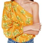 Cami NYC  The Lenore Silk Bodysuit One Shoulder Long Sleeve Yellow Citrus S NWT Photo 0