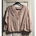 Blush Express Pink Lace Trim Peasant Blouse Womens Large V-Neck Long Sleeve Boho Photo 0