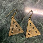 vtg cloisonne Earrings Flower Floral Triangle Shaped Dangle Drop Gold Tone Photo 3