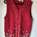 Classic Elements Classic‎ Elements Red Floral Embroidered Sweater Vest vintage med Photo 0