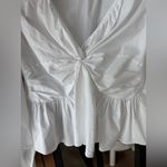Caroline Constas Onira Knotted Top long sleeve blouse vneck ruffle hem babydoll White Size M Photo 2