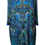 Catherines Catherine’s Green Blue Boho Midi Shift Dress 1X  Artsy Stretch Bohemian Floral Photo 0