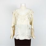 Vintage 90’s Sheer Satin Blouse with Lace in Cream | Size M Size M Photo 6