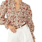 Free People Meant To Be Vintage Combo Floral Ruffled Cotton Blouse Size Small Photo 0