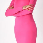 Lulus NWT Comeback Baby Hot Pink Long Sleeve Knit Dress LARGE Photo 0