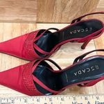 Vintage ESCADA Red Satin Embellished Pointy Toe Sling Back High Heels Pump 37 Size 6 Photo 6