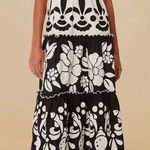 Farm Rio Black And White Summer Cutwork Organic Cotton Midi Dress Photo 0