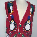 Excellent Village Peddler Christmas Penguins Embroidered Sweater Size XL Red Photo 0