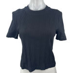ZARA Women's Black Rib Knit High Neck Short Sleeve Crop Tee Sweater Top Size L Photo 0