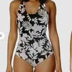 Lands' End  One Piece Floral Swimsuit Size Small UPF 50 Black White Beach Vacation Photo 0