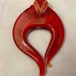 Red Ribbon Multi Strand Necklace Red Blue Gold Swirl Art Glass Photo 3