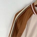 Hem & Thread Brown Pink Snap Front Varsity Bomber Jacket Metallic Sleeve Stripe Photo 3