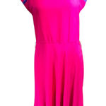 Silk Studio Petites 100% Silk‎ Pink Blue Pleated Sleeve Midi Dress Size 6P Photo 0