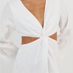 DISSH Tina White Linen Twist Mini Dress Size 4 Cutout Long Sleeve V Photo 2