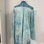 LOGO By Lori Goldstein Logo Lori Goldstein Blue Tie Dye Crochet Kimono Open Front Cardigan M Sweater Photo 1
