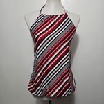 No Boundaries  Y2K Red and Black Striped Halter Top – Retro Bubble Hem Clubwear Photo 1