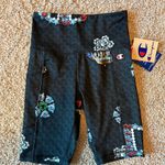 Champion NWT High Rise Biker Shorts Compression Spandex Jewel Crown Bling Print Photo 0