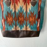 Southwestern Blanket Aztec Western Tribal Wool Leather Tote Bag Shoulder Bag Blue Photo 4