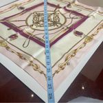 100% Silk Equestrian Print Square Scarf Pink Purple Gold Photo 5