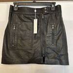 Trina Turk Kristol Black Lambskin Leather Mini Skirt Sz 4 Asymmetrical Zip Front Photo 0