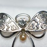 Source Unknown Rare Vintage Butterfly Angel Silver Tone Metal Work Faux Pearl Christmas  Brooch Photo 1