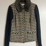 CAbi  Houndstooth Full‎ Zip Sweater Jacket with Faux Fur Collar Women's Size 6 Photo 0