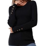 NEW Ribbed Knit Crew Neck Stretch Casual Pullover Sweater XL Black Photo 0