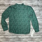 Treasure & Bond Womens High Neck Ruffle Blouse Green Black Floral XS Extra Small Photo 2