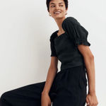 Madewell Hopewell Puff Sleeve Crop Top Dark Green Corset Size Medium Photo 0