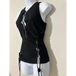 Kendall + Kylie Black Lace‎ Up Peplum Cut Out V Neck Sleeveless Top XS Photo 2