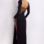 Meshki NEW NWT Kathryn Long Sleeve Lace Up Open Back Side Slit Maxi Dress Photo 7