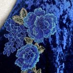 Charming Charlie  Floral Applique Crushed Velvet Cami Tank Top Blue Green Large Photo 5