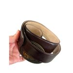 Source Unknown Vintage Y2K Brown Leather Belt Boho Oval Natural Stone Bronze Buckle Sz M Photo 1